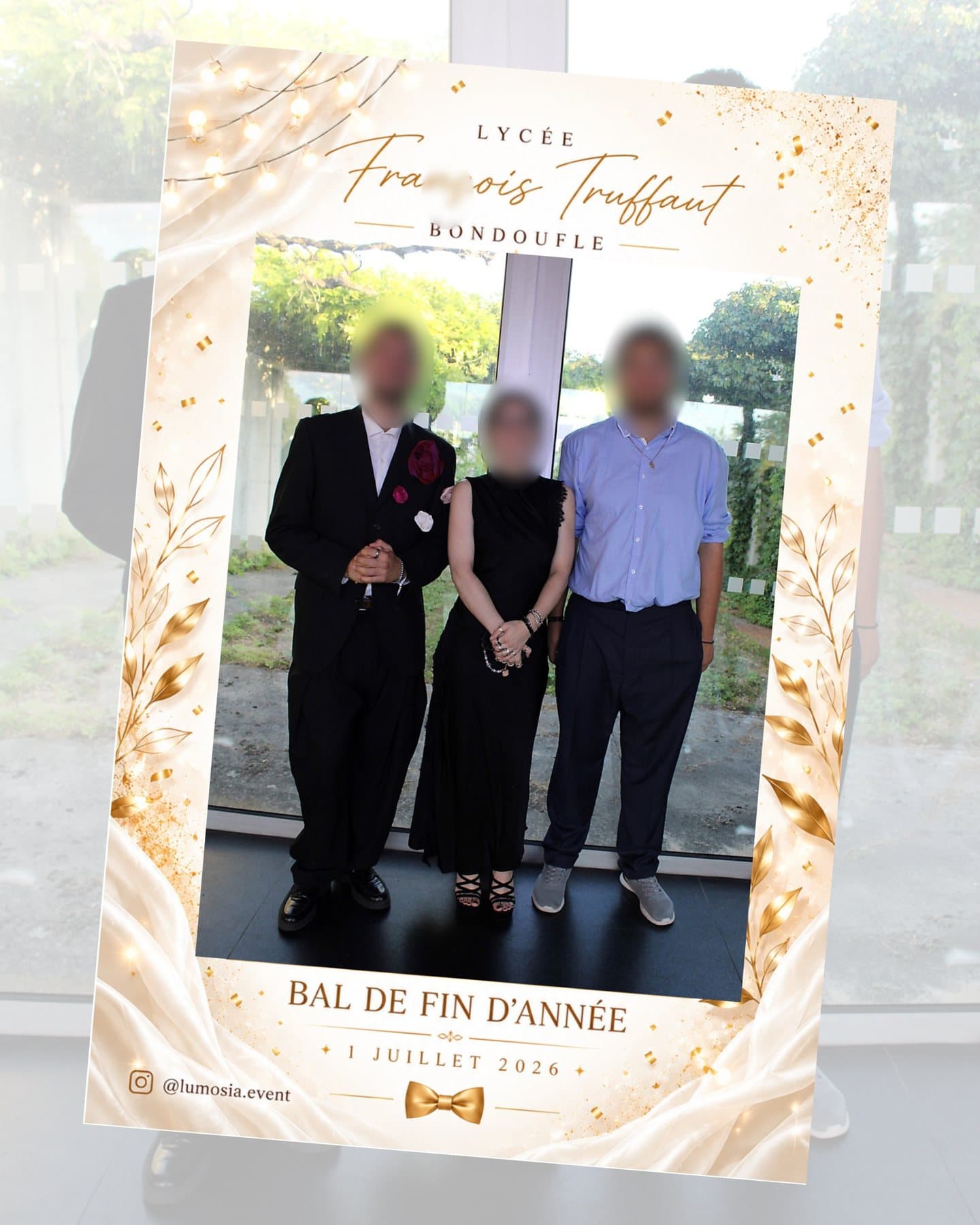 Cadre bal de fin d’année, doré et champagne